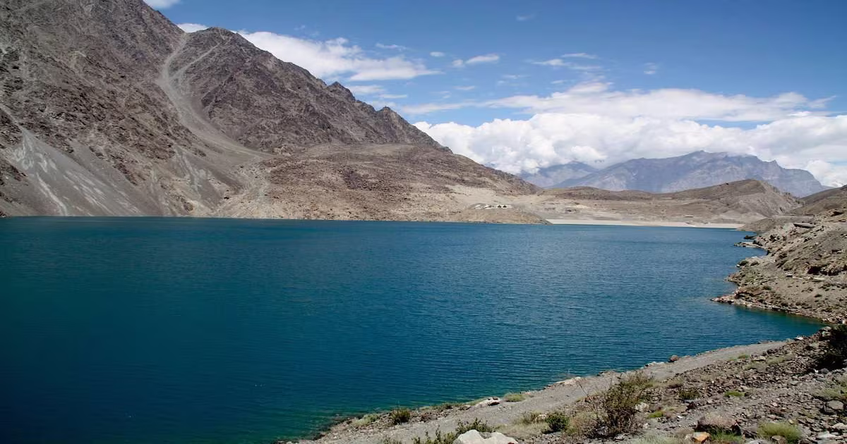 Satpara Lake near Skardu surrounded by mountains in Pakistan